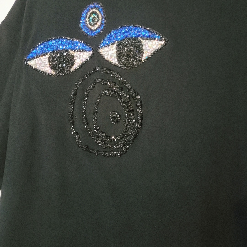 Embellished Eye Design Black Top